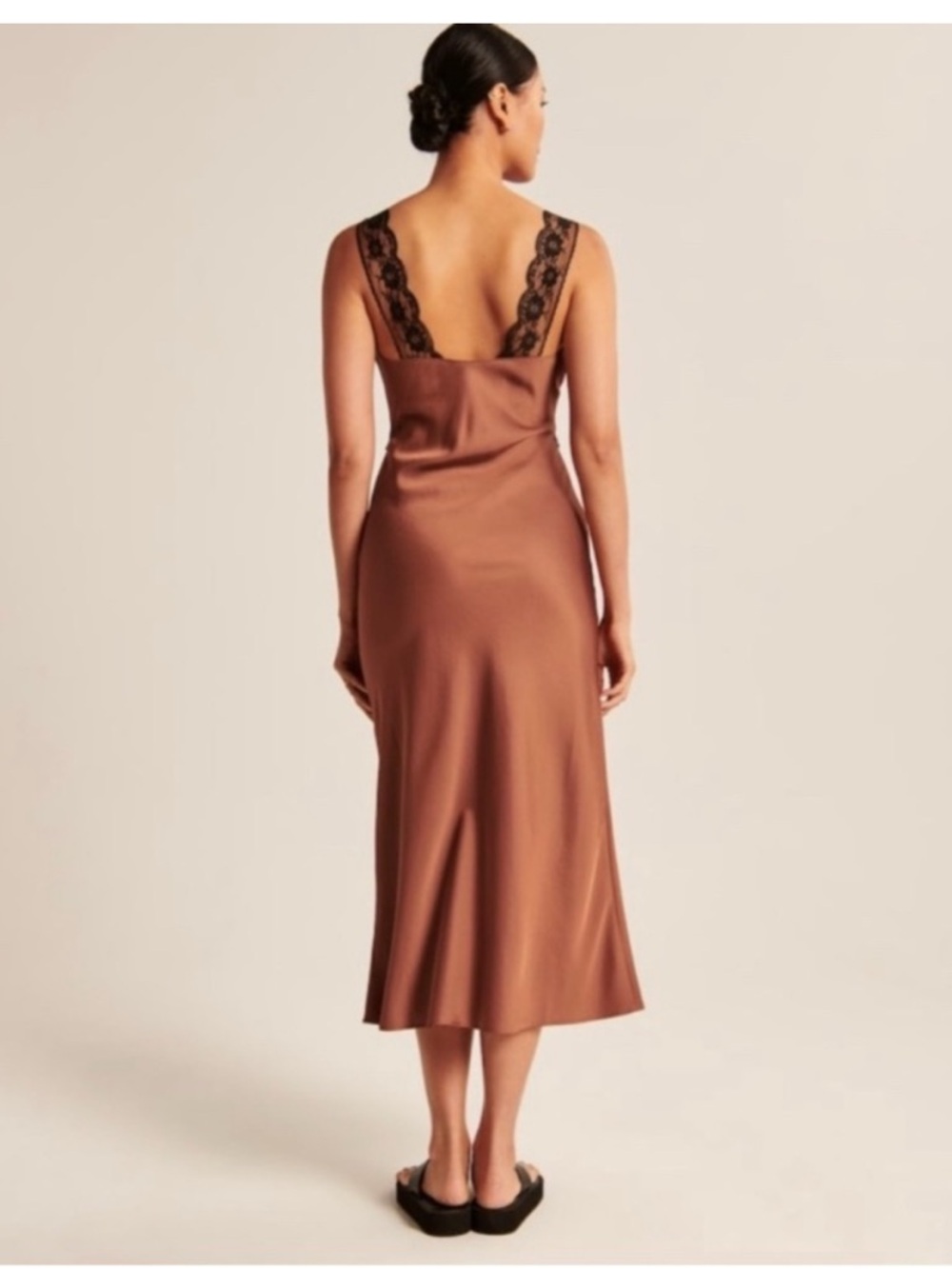 Abercrombie‎ & Fitch Satin Lace-Trim Slip Dress in Bronze and Black - Picture 2 of 7